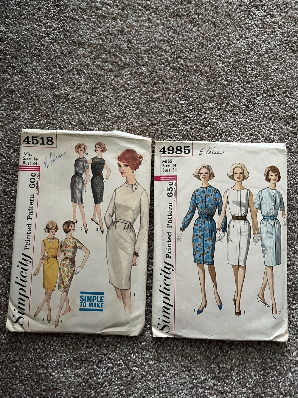 Simplicity Dress Sewing Patterns from the Sixties